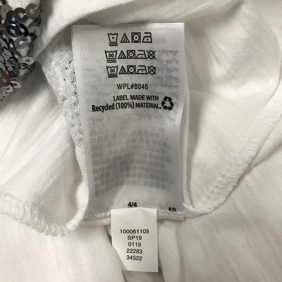 NWOT INC Womens White Lace Up Glitter Stars Tee Shirt Size S - Picture 7 of 7